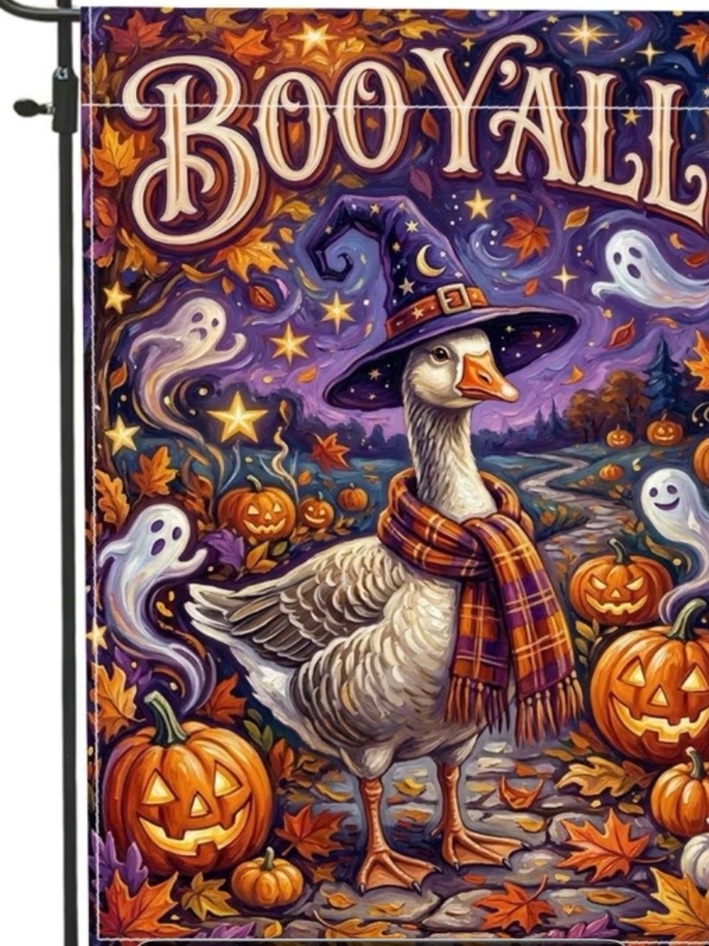 Autumn Goose Halloween Garden Flag - Purple & Orange